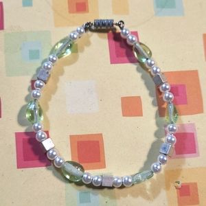 Handmade Light Green/White/Silver Bracelet
